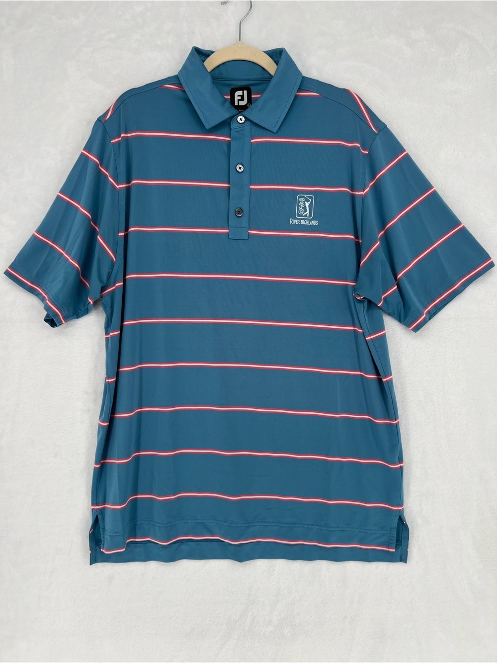 FootJoy TPC River Highlands Golf Polo Shirt Mens Sz L Blue Striped Performance